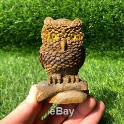 0.59LB Natural tiger eye stone owl hand carved quartz crystal specimen healing