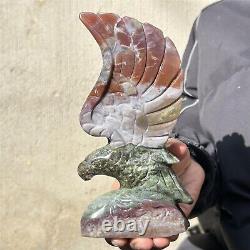 0.67kg Natural Marine jasper agate Quartz hand Carved eagle crystal specimen