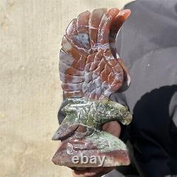 0.67kg Natural Marine jasper agate Quartz hand Carved eagle crystal specimen
