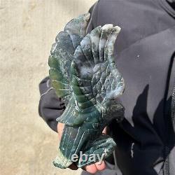 0.69kg Natural Aquatic agate Quartz hand Carved eagle crystal specimen Reiki