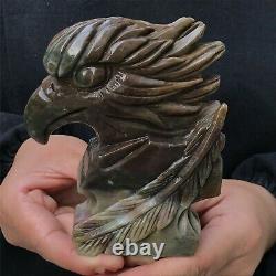 0.72kg Natural ocean jasper Quartz hand Carved eagle skull crystal Reiki xk403