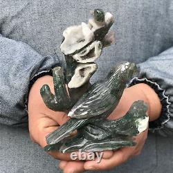 0.77LB Natural Aquatic plant Geode Agate quartz eagle hand Carved healing X1593