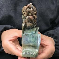 0.79kg Natural ocean jasper Quartz hand Carved eagle skull crystal Reiki xk383