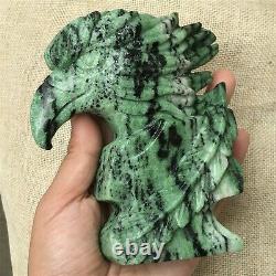 0.82kg Natural zoisite Quartz hand Carved eagle skull crystal Reiki xk396