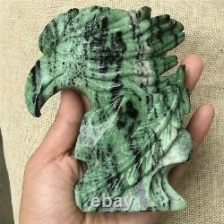 0.82kg Natural zoisite Quartz hand Carved eagle skull crystal Reiki xk396
