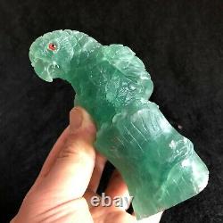 0.92LB Natural Green fluorite Eagle hand carved quartz crystal specimen healing