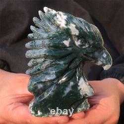 1.25LB Natural Aquatic plant Geode Agate quartz eagle skull hand Carved