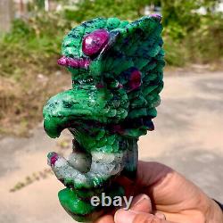 1.25LB Natural green ruby zoisite (anylite) hand carved eagle crystal