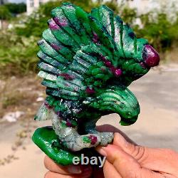 1.25LBNatural green ruby zoisite (anylite) hand carved eagle crystal restoration