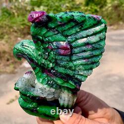 1.25LBNatural green ruby zoisite (anylite) hand carved eagle crystal restoration