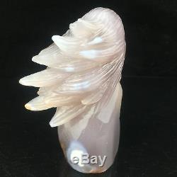 1.28LB Natural Geode Agate quartz eagle skull hand Carved crystal JK412