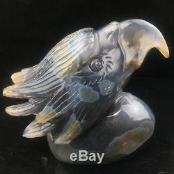 1.32LB Natural Geode Agate quartz eagle skull hand Carved crystal MK400-6