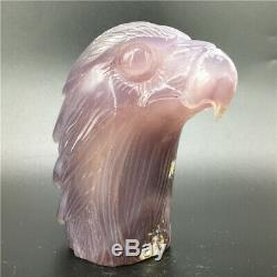 1.34LB Natural Agate geode quartz eagle skull Hand Carved point Crystal MDK325