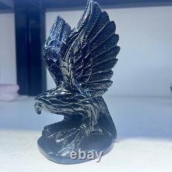 1.35LB Natural obsidian Quartz crystal hand carved eagle Reiki Healingdecoration