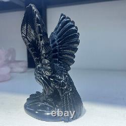 1.35LB Natural obsidian Quartz crystal hand carved eagle Reiki Healingdecoration