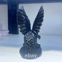 1.35LB Natural obsidian Quartz crystal hand carved eagle Reiki Healingdecoration