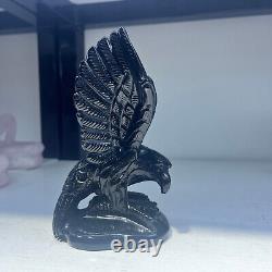 1.35LB Natural obsidian Quartz crystal hand carved eagle Reiki Healingdecoration