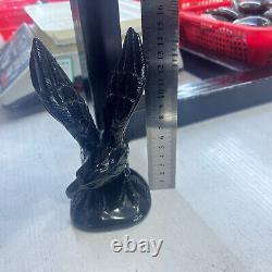 1.35LB Natural obsidian Quartz crystal hand carved eagle Reiki Healingdecoration