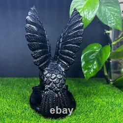 1.35lb Natural Obsidian Quartz Hand Carved Crystal Eagle Skull Reiki Gem Decor