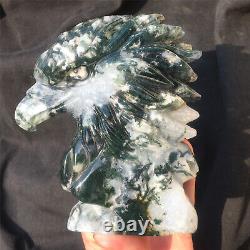 1.36LB Natural Aquatic plant Geode Agate quartz eagle skull hand Carved KX1875
