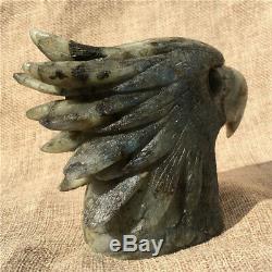 1.38LB Natural Labradorite eagle skull crystal spectrolite hand carved OK2198