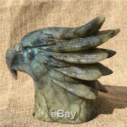 1.38LB Natural Labradorite eagle skull crystal spectrolite hand carved OK2198-wh