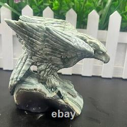 1.38LB Natural banded agate Quartz Hand Carved Eagle Skull Crystal healing decor