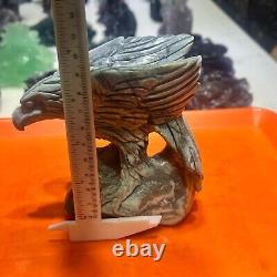 1.38LB Natural banded agate Quartz Hand Carved Eagle Skull Crystal healing decor