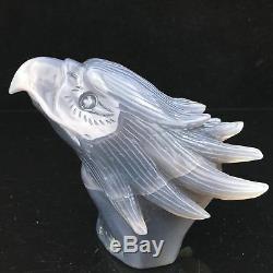 1.3LB Natural Geode Agate quartz eagle skull hand Carved crystal MK361-DEA-1