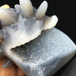 1.3LB Natural Geode Agate quartz eagle skull hand Carved crystal MK361-DEA-1