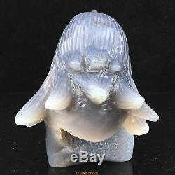 1.3LB Natural Geode Agate quartz eagle skull hand Carved crystal MK361-DFA-16