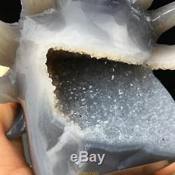 1.3LB Natural Geode Agate quartz eagle skull hand Carved crystal MK361-DFA-16