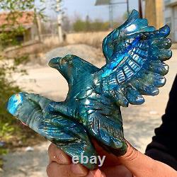 1.44LB Natural beautiful labradorite crystal hand- carved eagle healing