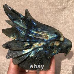 1.45LB Natural Labradorite eagle crystal skull hand carved Healing KD3316-YH