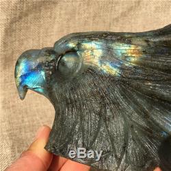 1.45LB Natural Labradorite eagle skull crystal spectrolite hand carved
