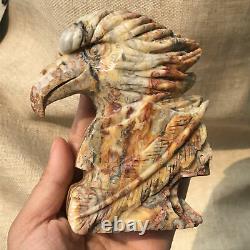 1.49LB Natural Crazy agate Eagle's Head Skull Quartz Crystal Hand Carved XK401