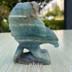 1.4LB 5 Hand Carved Natural Blue Onyx Eagle Quartz Crystal Aniaml Carving Decor