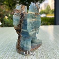 1.4LB 5 Hand Carved Natural Blue Onyx Eagle Quartz Crystal Aniaml Carving Decor