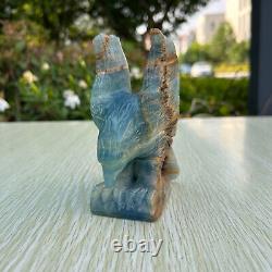 1.4LB 5 Hand Carved Natural Blue Onyx Eagle Quartz Crystal Aniaml Carving Decor