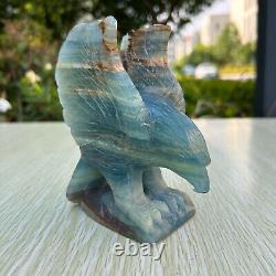 1.4LB 5 Hand Carved Natural Blue Onyx Eagle Quartz Crystal Aniaml Carving Decor