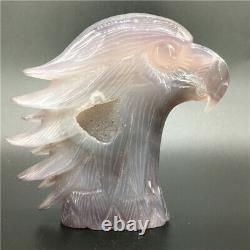 1.4LB Natural Geode Agate eagle skull quartz hand Carved crystal DK309-EAA-4
