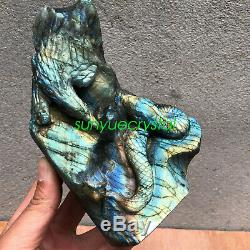 1.51KG Natural Labradorite eagle snake Hand Carved Crystal Healing OK593-SWB