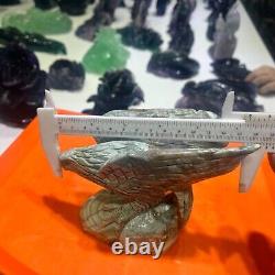 1.52LB Natural banded agate Quartz Hand Carved Eagle Skull Crystal healing decor