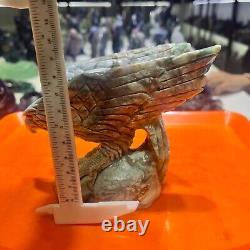 1.52LB Natural banded agate Quartz Hand Carved Eagle Skull Crystal healing decor