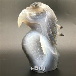 1.54LB Natural Geode Agate eagle skull quartz hand Carved crystal