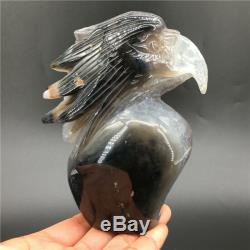1.54LB Natural Geode Agate eagle skull quartz hand Carved crystal
