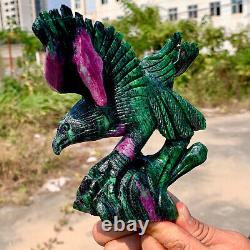 1.56LBNatural green ruby zoisite (anylite) hand carved eagle crystal restoration