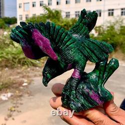 1.56LBNatural green ruby zoisite (anylite) hand carved eagle crystal restoration