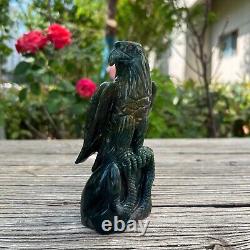 1.5LB 6.1'' Hand Carved Natural Ocean Jasper Eagle Quartz Crystal Carving Decor