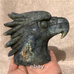 1.5LB Natural labradorite Quartz eagle skull crystal Hand Carved Healing MDK3318